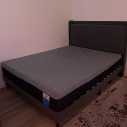 Grey Queen Size Bed Frame W/ Charge Station 