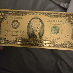 24 K 99.9 Gold USA 2 Dollar Bill