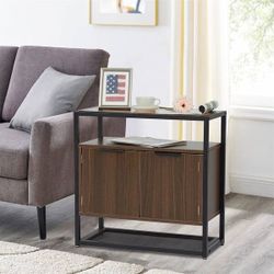 Kinbor Industrial Floor Storage Cabinet with Glass Table Top, Console Table with Door ans Shelf Room, Bedroom Idcb216