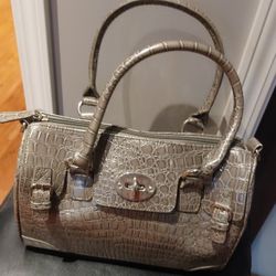 grey crocodile-embossed shoulder bag