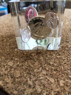 Silver coin collection copper coin best uncirculated encased in acrylic square paper weight rare