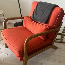 Wood & Orange Mid Century Style Chair 