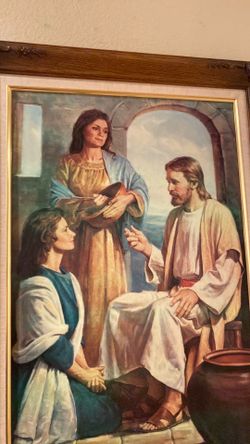 Antique wood frame Jesus picture.