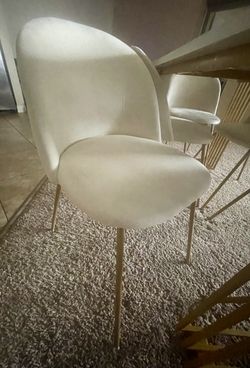 Modern White Dining Table Set with Gold Accents – 6 Chairs