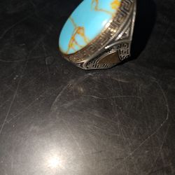 Huge Mans Ring Turquoise 925 Sterling Silver 