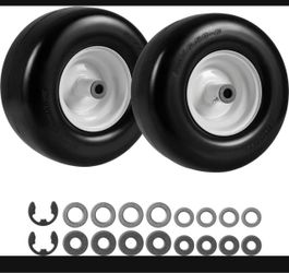 New in the box Slickblue 13 × 6.50-6 inch Flat Free Lawn Mower Tires with Wheels Solid Rubber No-Puncture Tires(E528)
