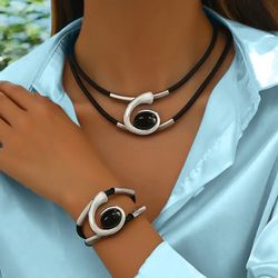 Bohemian style spiral snail-shaped acrylic gemstone jewelry set for ladies - necklace and bracelet combination
