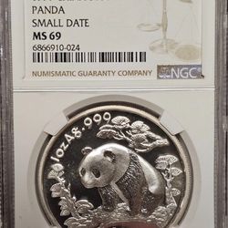 1997 1 Oz Silver Panda Ms69 (Small Date)