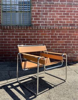 Vintage Mid Century Modern Wassily Chair Chrome & Leather Armchair