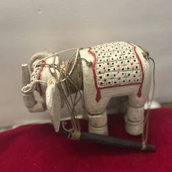 Vintage Hand Carved Wooden Elephant Marionette 