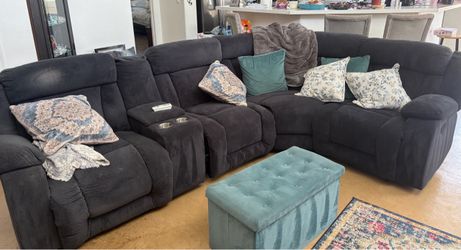 Dark Blue/Grey Reclining Sectional