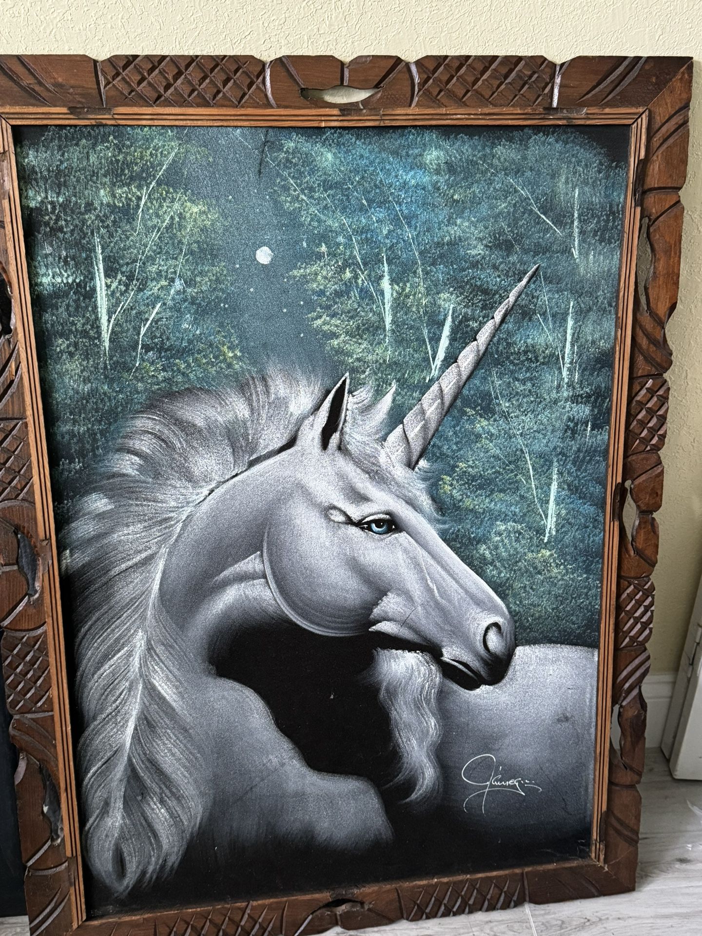 Hand Painted Framed Unicorn Painting
