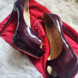 Christian Louboutin 120 mm Burgundy Platform pumps, Patent calf leather, 39 IT
