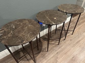 3 marble topped iron legged side tables