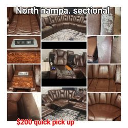 Large Vinyl Sectional Couch With Charging Ports
