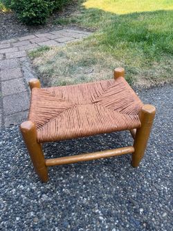 Vintage Wood and wicker foot stool of plant stand