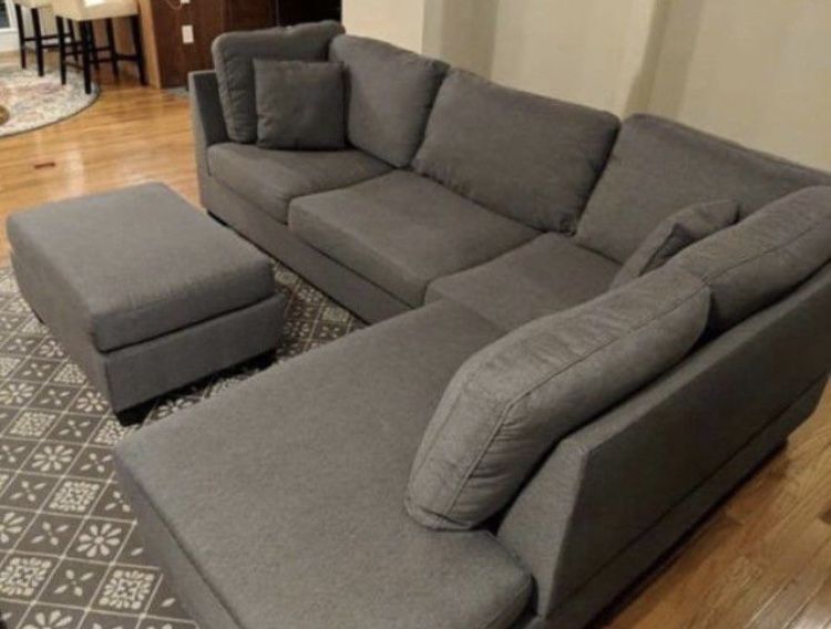 Brand New Gray Sectional Sofa Couch With Ottoman