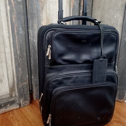 WHITTMAN-HART, inc BLACK VINTAGE LEATHER CARRY ON CATALOG SUITCASE 