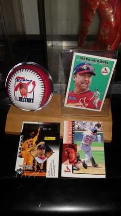 Mark McGwire ball and three baseball cards