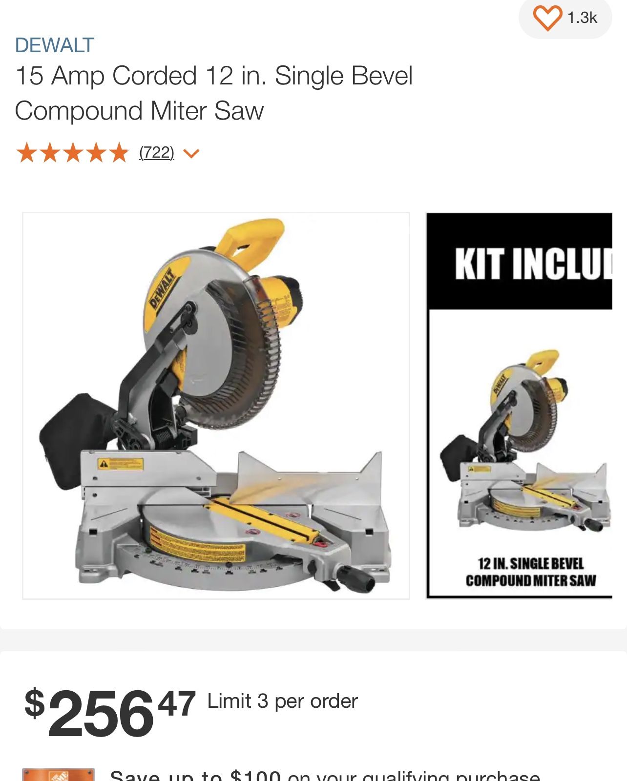 Compound  Miter Saw 12" Dewalt