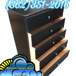 Fully Assembled Black 5 Drawer Dresser Chest 