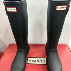 HUNTER WOMEN'S ORIGINAL TALL BACK ADJUSTABLE RAIN BOOT SIZE 8 BLACK