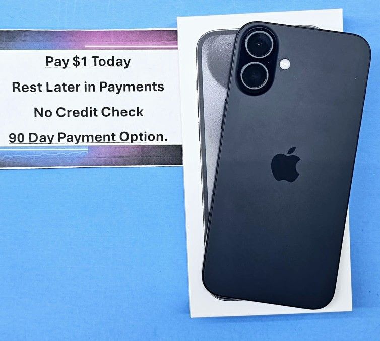 Apple IPhone 16 128gb Unlocked, FREE Smartwach/ Headphones. Pay $1 Today Rest in payments. NO CREDIT NEEDED FINANCING