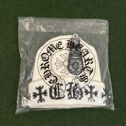 White Chrome Heart Beanie