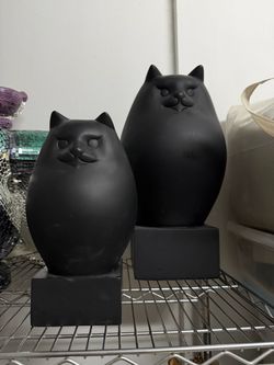Vintage Richard Recchia Persian Black Cat Statue Boston Museum of Fine Art 18” and 12”