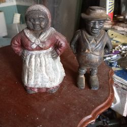 2 Cast Iron  VEry Old Piggy Banks Selling Together 