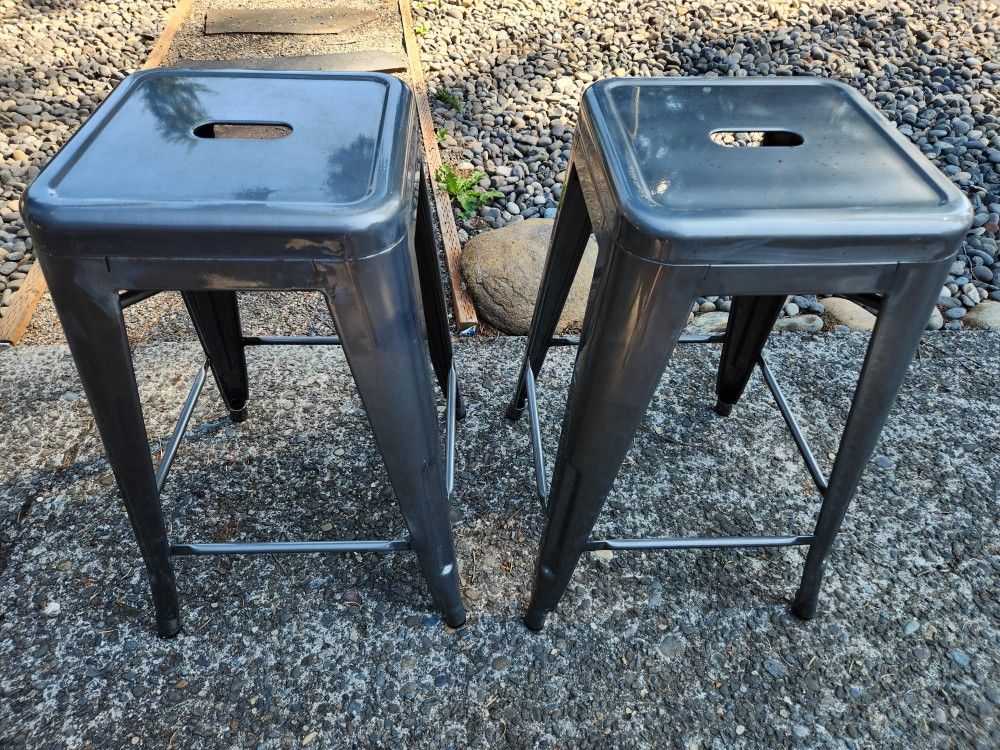 SET of (2) Industrial Metal 24" COUNTER STOOLS-Excellent Condition!