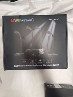 MELONARE MWM-41-4G Quad-Channel Wireless Conference Microphone System (4 Gooseneck Mics | 200–240ft Range | 4x10 Frequencies