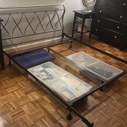 Silver Metal Sleigh Bed Frame