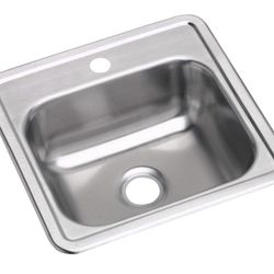 Like NEW! Elkay Dayton Single Bowl Drop-in Stainless Steel Bar Sink 15 x 15 with 2" Drain