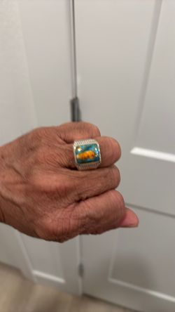 South  western  style  spine  oyster turquoise men’s ring