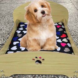 Elevated Dod, Cat And Rabbit Design Padded Cushion and Wooden Pet Bed with Detachable Portable Parts for Indoor and Outdoor Use.