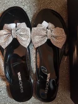 Fashion Nova Black Sparkle Bow Flats