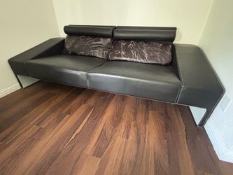 BLACK LEATHER VINTAGE MODERN SWEDISH COUCH SECTIONALS