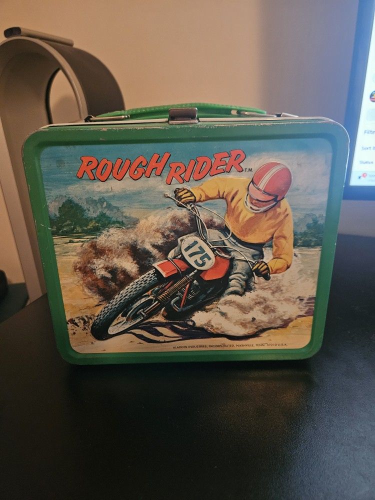 VINTAGE 1973 ROUGH RIDER Lunchbox - Dirt Bikes Man Cave ( No Thermos)
