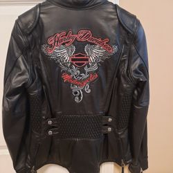 Harley Davidson Leather Jacket with Detachable Hooded Zip-up Jacket