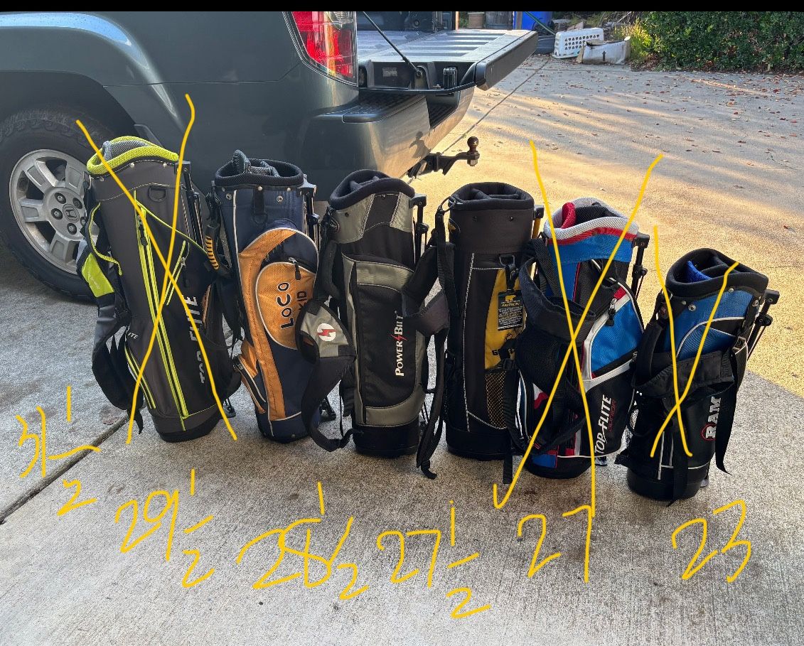 Kids Junior Sized Golf Bags w/ Stands & Backpack Straps