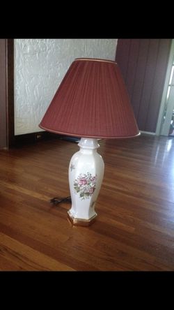 Table lamp with burgundy shade