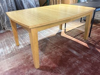 Sturdy Curved-Edge Blonde Dining Table w/ Fold-Out Leaf