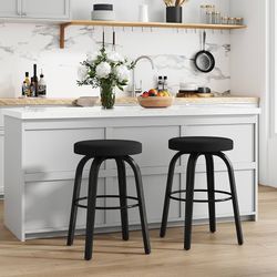 Swivel Bar Stools ( Set of 2),  SH 24" Counter Height Backless Bar Stools, Fabric Upholstered Seat Black