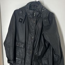 Lauren Ralph women's full zip-up black rain jacket removable hoodie size M
