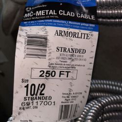 250’ Stranded 10/2 Metal Clad MC Copper Conductor W/ Ground 600v Aluminum Armored Cable 
