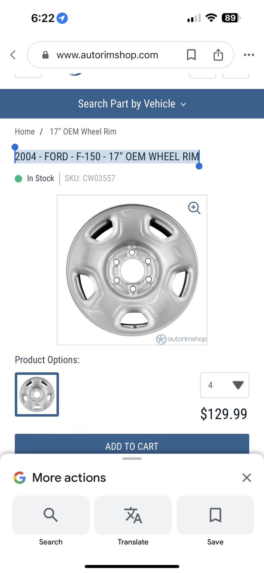 2004 FORD F-150 17" OEM WHEEL RIM And Tire