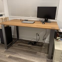 Solid Oak Desk With Metal Legs