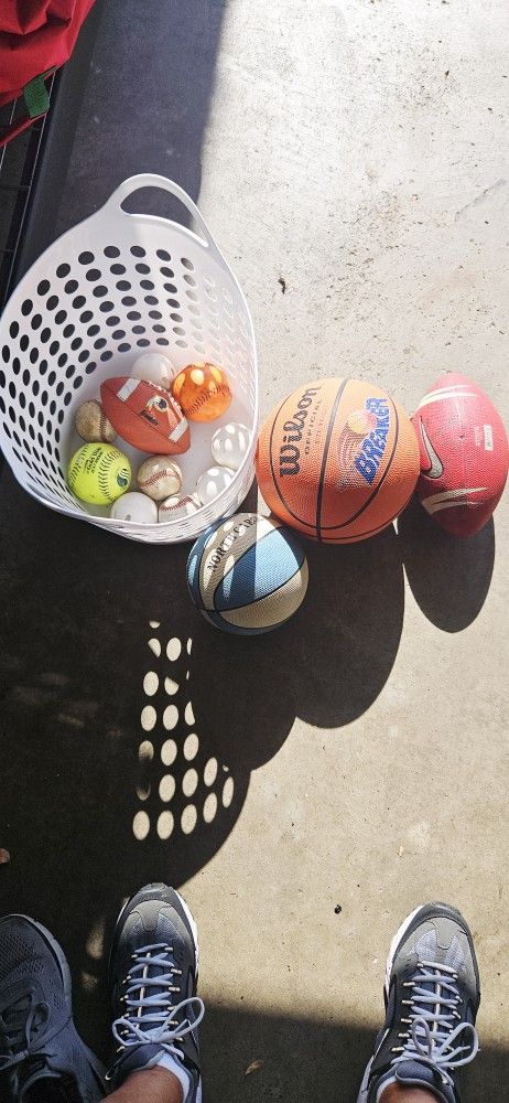 Various Baseballs And Football,  Basketball 