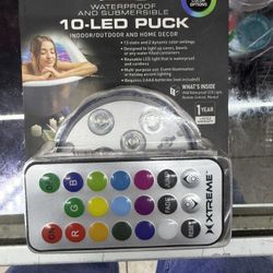 XTREME LIT Waterproof Submersible 10-LED Puck Light 15 Colors Remote Control Indoor/Outdoor